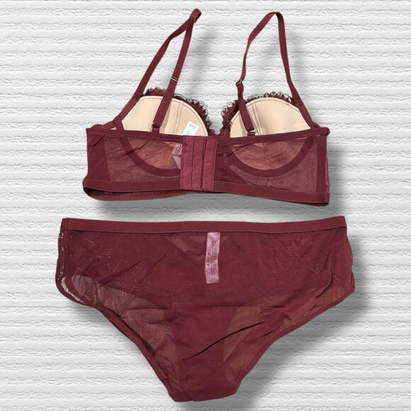 Adore Me Lace Bra & Panty Set Burgundy 34B Bra Medium Bottoms Women’s Lingerie - Picture 3 of 4